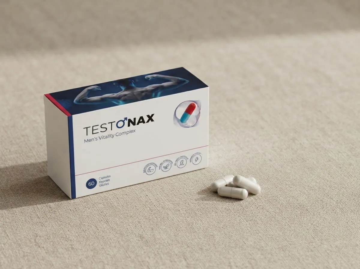 Testonax Packung auf hellem Untergrund mit zwei Kapseln — der Tagesdosis